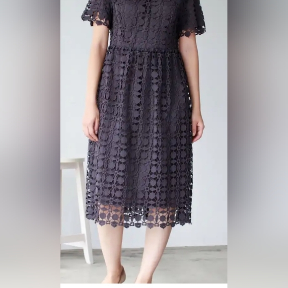 Polagram grey lace short sleeve dress size S - Picture 2 of 7